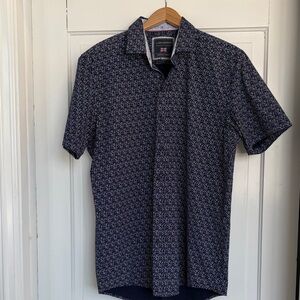 Men's Navy Patterned Button Down Shirt Size Large